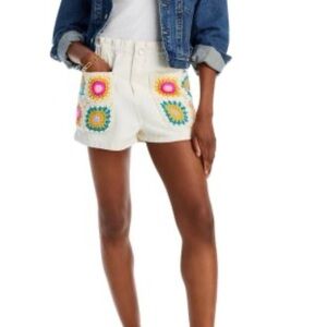 Blank NYC NWT Embroidered Denim Paper Bag Shorts Soze Medium